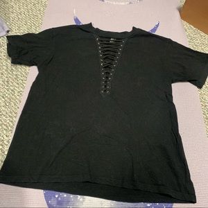 Black lace up t shirt